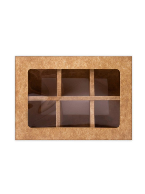 Коробка для 6 конфет с окном, крафт, 13.7×9.85×3.85 см