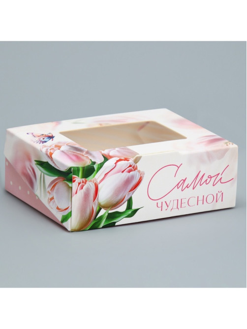 Кондитерская упаковка, коробка с ламинацией «Тюльпаны», 10×8×3.5 см