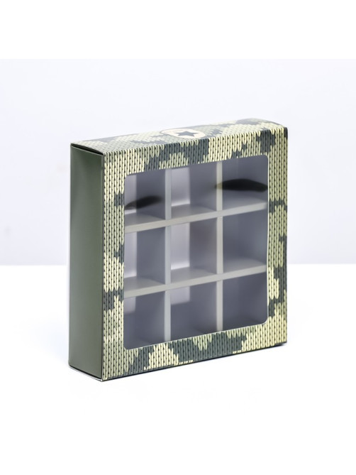 Коробка для 9 конфет с обечайкой, «Камуфляж» 13.8×13.8×3.8