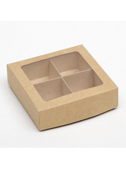 Коробка для конфет с окном, крафт 12.5×12.5×3.5 см