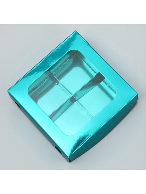 Коробка для конфет, кондитерская упаковка, 4 ячейки, «Голубая», 10.5×10.5×3.5 см