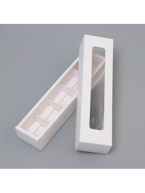 Коробка для 5 конфет с окном, с тонкими разделителями, белый 21×5.5×3.3 см
