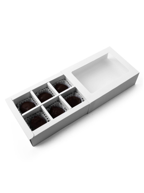 Коробка для 6 конфет с окном, белая, 13.7×9.85×3.85 см