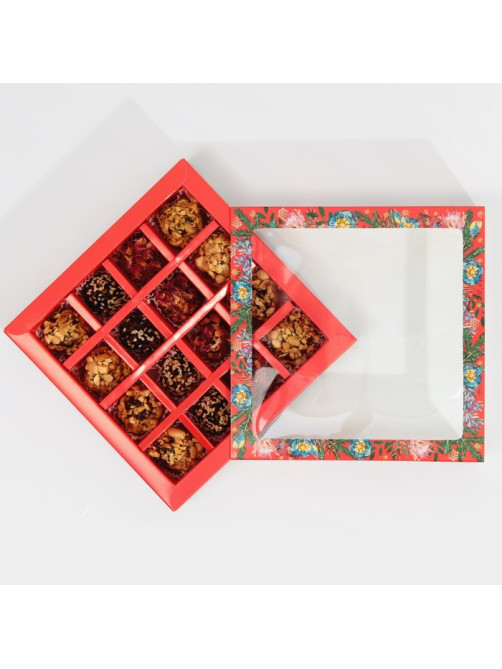 Коробка под 16 конфет с ячейками «Яркий Новый год» 17.5×17.5×3.5 см