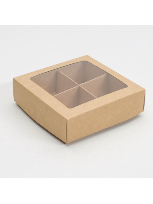 Коробка для конфет с окном, крафт 12.5×12.5×3.5 см