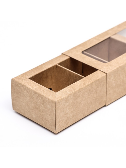 Коробка с обечайкой с окном «под 3 конфеты» 13×5×3.3 см, крафт