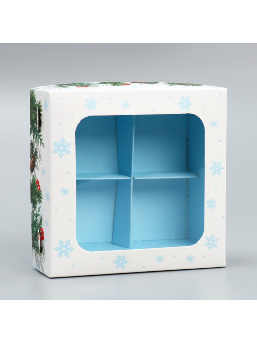 Коробка под 4 конфеты «С Новым годом», 10.5×10.5×3.5 см