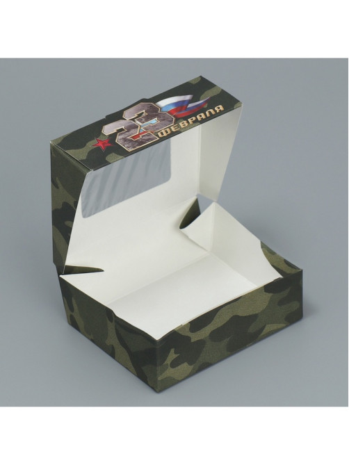 Кондитерская упаковка, коробка с ламинацией «23 февраля», 10×8×3.5 см