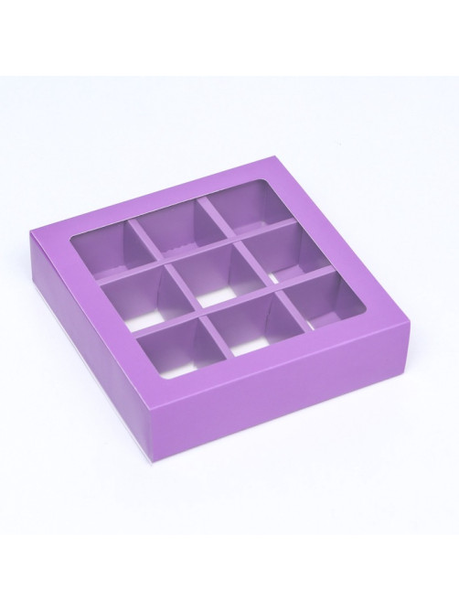 Коробка для 9 конфет, сиреневый, 13.5×13.5×3.5 см