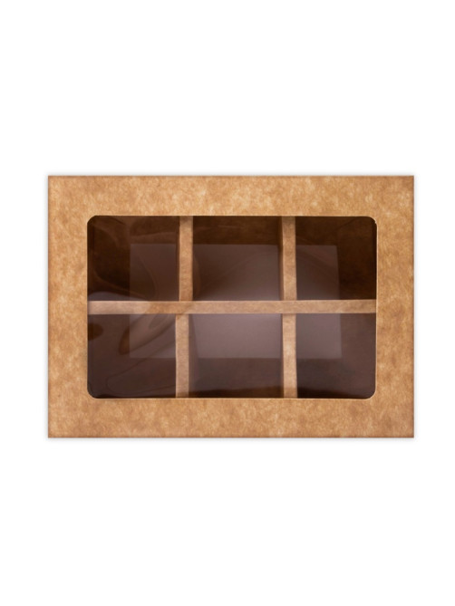 Коробка для 6 конфет с окном, крафт, 13.7×9.85×3.85 см