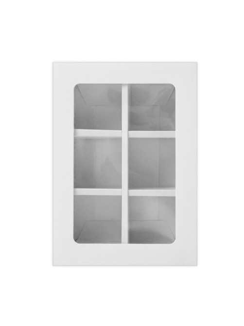 Коробка для 6 конфет с окном, белая, 13.7×9.85×3.85 см
