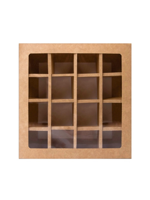 Коробка для 16 конфет, крафт 17.7×17.7×3.8 см