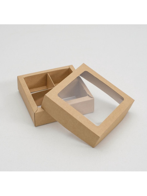Коробка для конфет с окном, крафт 12.5×12.5×3.5 см