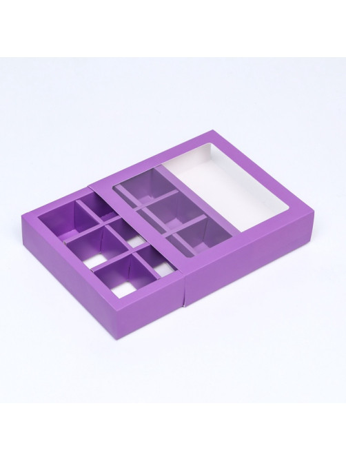 Коробка для 9 конфет, сиреневый, 13.5×13.5×3.5 см