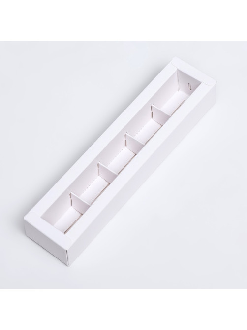 Коробка для 5 конфет с окном, с тонкими разделителями, белый 21×5.5×3.3 см