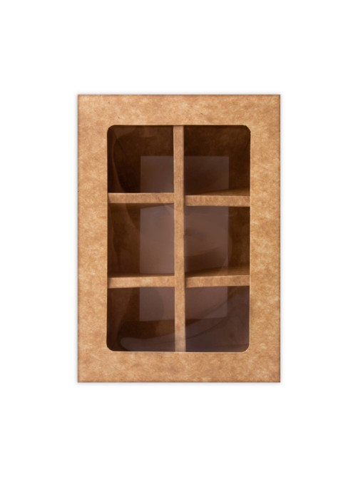 Коробка для 6 конфет с окном, крафт, 13.7×9.85×3.85 см