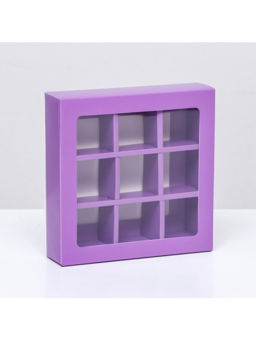 Коробка для 9 конфет, сиреневый, 13.5×13.5×3.5 см