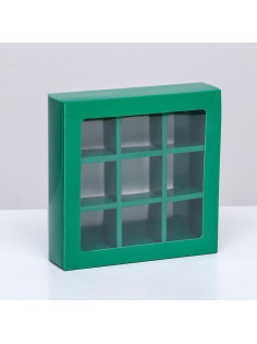 Коробка для 9 конфет, изумрудная, 14.5×14.5×3.5 см