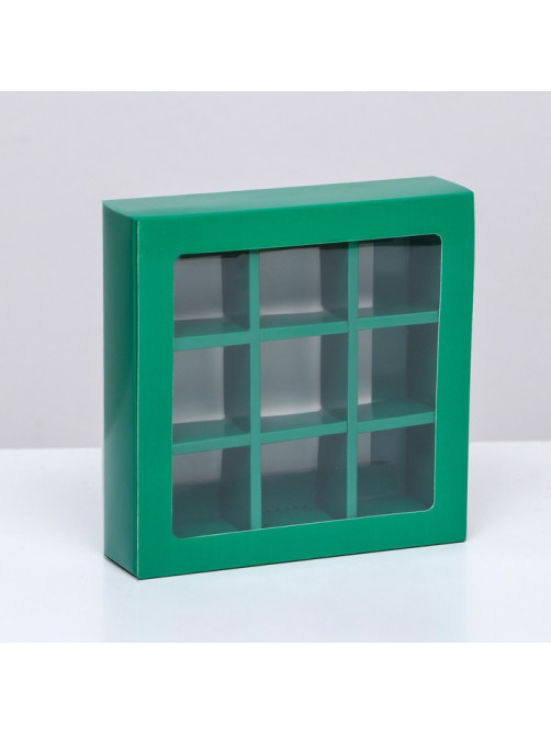 Коробка для 9 конфет, изумрудная, 14.5×14.5×3.5 см