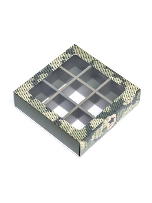 Коробка для 9 конфет с обечайкой, «Камуфляж» 13.8×13.8×3.8