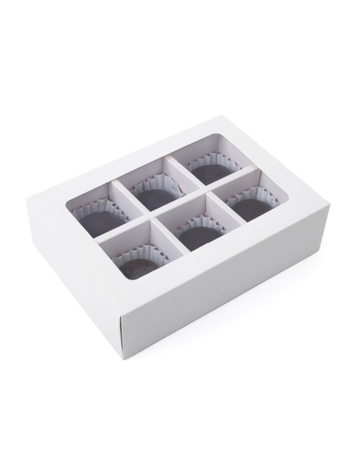 Коробка для 6 конфет с окном, белая, 13.7×9.85×3.85 см