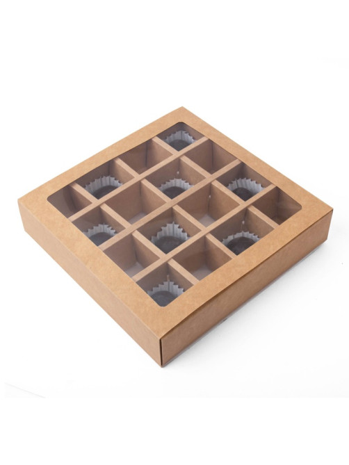 Коробка для 16 конфет, крафт 17.7×17.7×3.8 см