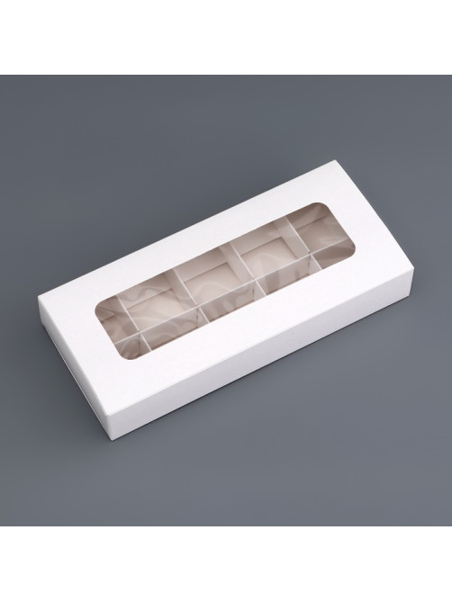 Коробка для 10 конфет, белая, 9.8×22×3.5 см