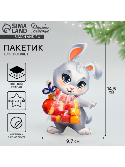 Пакет под сладости новогодний «Зайка», 11×6 см
