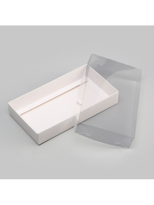 Кондитерская упаковка, коробка белая с PVC крышкой, 18×10×3 см