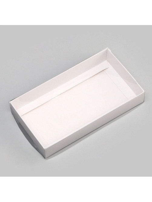 Кондитерская упаковка, коробка белая с PVC крышкой, 18×10×3 см
