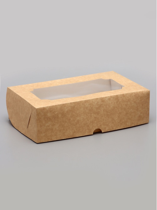 Коробка складная с окном под зефир, крафт, 25×15×7 см