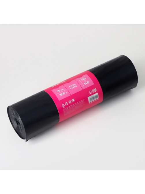Мешки для мусора Доляна Extra Large, 360 л, 110×140 см, 60 мкм, ПВД, 10 шт., чёрные