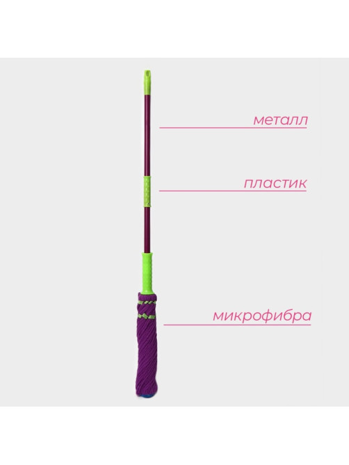 Швабра с отжимом Доляна, насадка из микрофибры, металлическая ручка 117 см