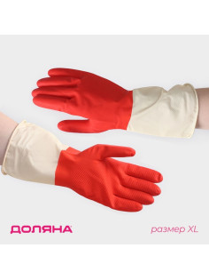 Перчатки хозяйственные плотные Доляна, размер XL, латексные, красные