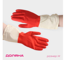 Перчатки хозяйственные плотные Доляна, размер M, латексные, красные
