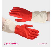 Перчатки хозяйственные плотные Доляна, размер L, латексные, красные