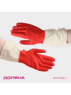 Перчатки хозяйственные плотные Доляна, размер L, латексные, красные