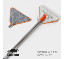 Окномойка фигурная Raccoon, стальная ручка, 2 секции, 102 см, насадка из микрофибры 20×15 см