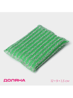 Губка для посуды Доляна, со стальной стружкой, 12×9×1.5 см, МИКС