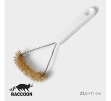 Щётка для чистки посуды и решёток-гриль Raccoon, металлическая щетина, 23.5×11 см, белая