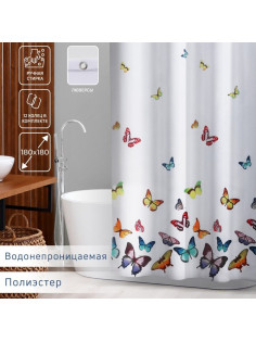 Штора для ванной Доляна «Бабочки», 180×180 см