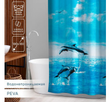 Штора для ванной комнаты Доляна «Дельфины», 180×180 см, PEVA