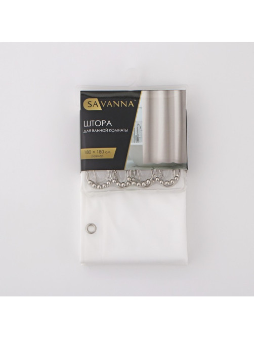 Штора для ванной комнаты SAVANNA «Элегант», с люверсами и металлическими кольцами, 180×180 см, PEVA