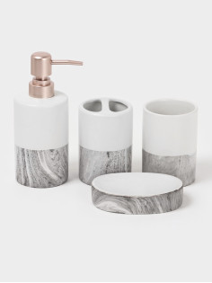 Аксессуары для ванной SAVANNA Stone gray, 4 предмета, дозатор для мыла 390 мл, 2 стакана, мыльница, белые