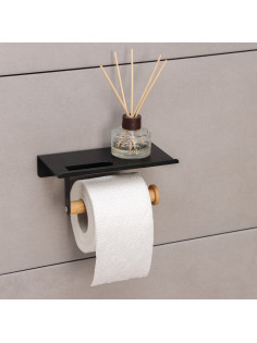 Держатель для туалетной бумаги с полочкой Stölz BAMBOO, 18×9.7×7.5 см, чёрный