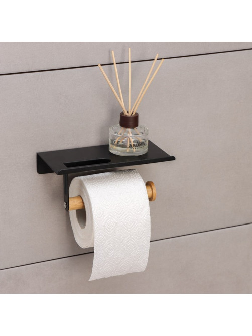 Держатель для туалетной бумаги с полочкой Stölz BAMBOO, 18×9.7×7.5 см, чёрный