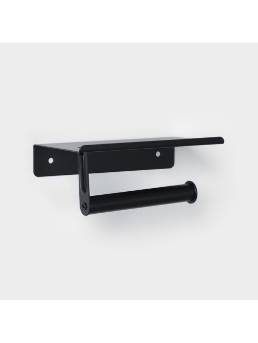 Держатель для туалетной бумаги с полочкой, 18×9.7×7.5 см, чёрный