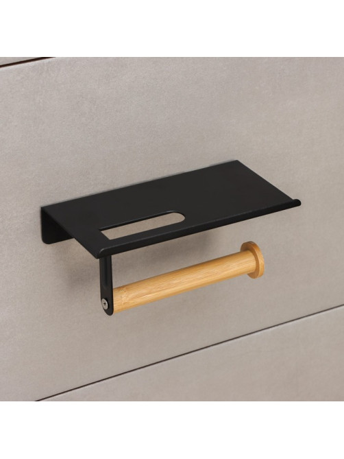 Держатель для туалетной бумаги с полочкой Stölz BAMBOO, 18×9.7×7.5 см, чёрный