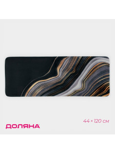 Коврик для ванной и туалета Доляна «Камень», 44×120 см, чёрный