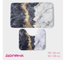 Коврики для ванной и туалета Доляна «Мрамор», 2 шт., 79×50 см, 50×39 см